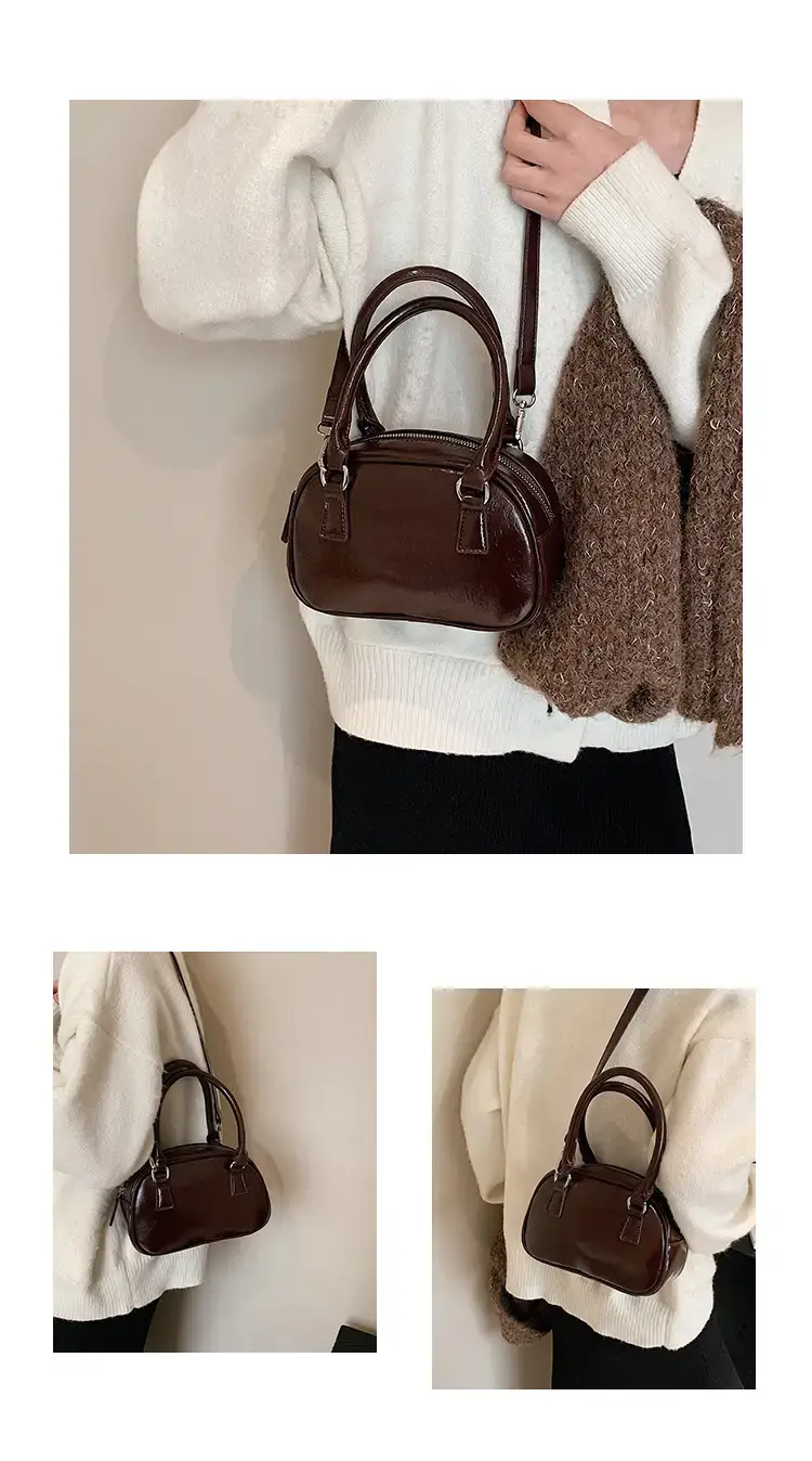 2024 Women's Korean Style Retro Bowling Bag Brown — feature 4