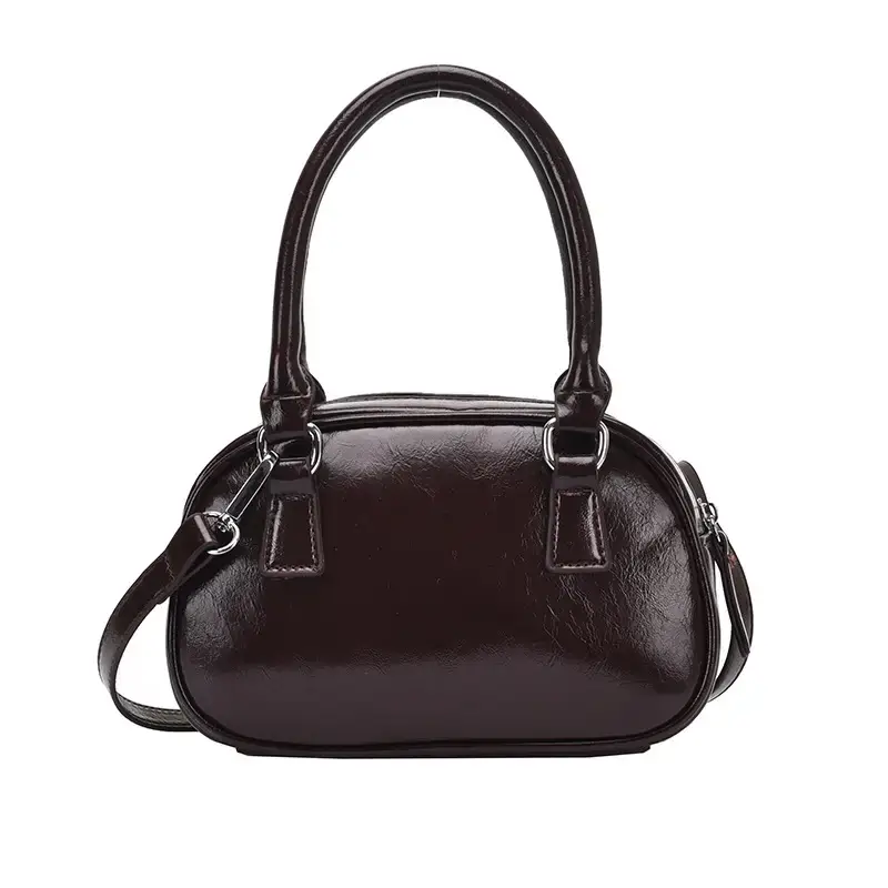 2024 Women's Korean Style Retro Bowling Bag Brown - Image 3