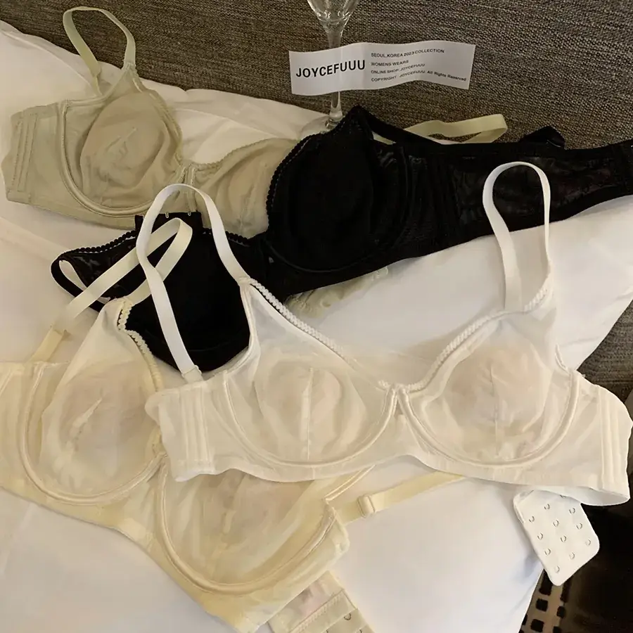 Black Ultra-Thin Gauze Round Cup Bra for Women Large