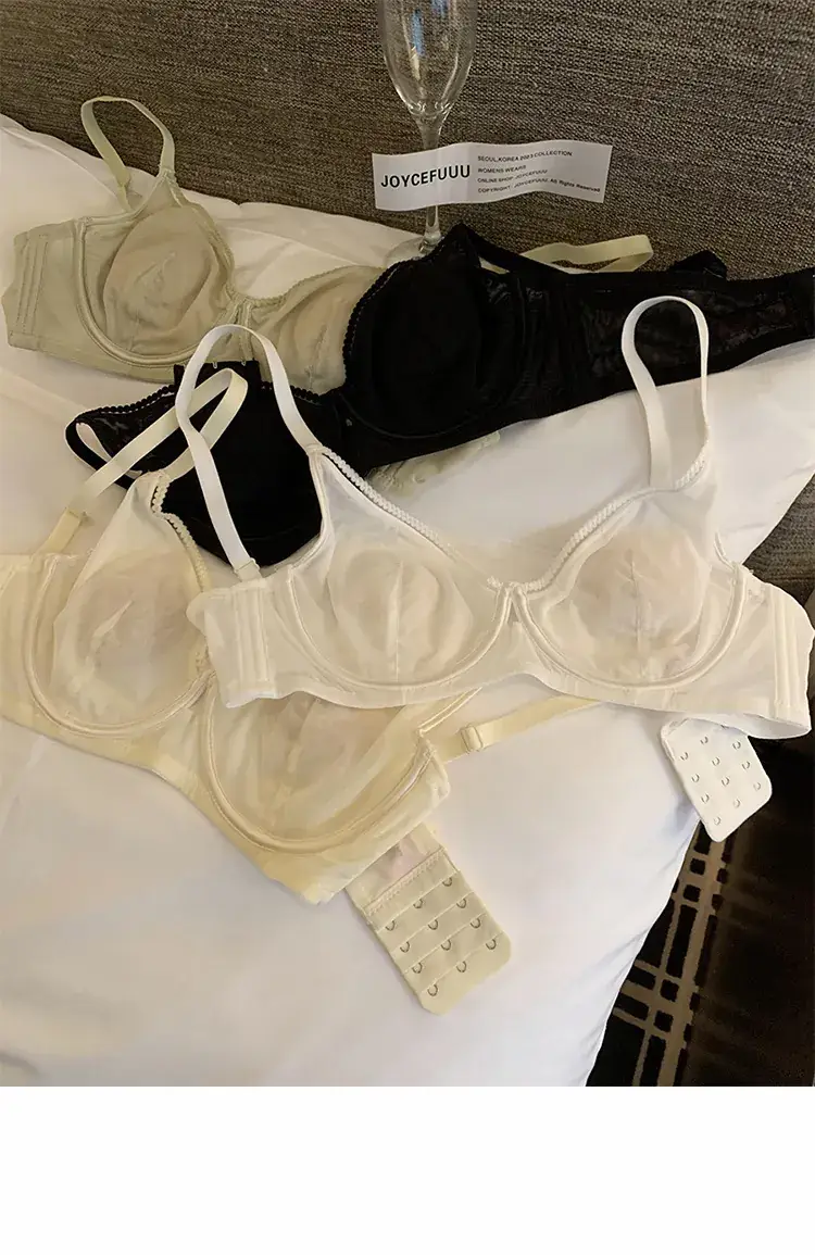 Black Ultra-Thin Gauze Round Cup Bra for Women Large — feature 1