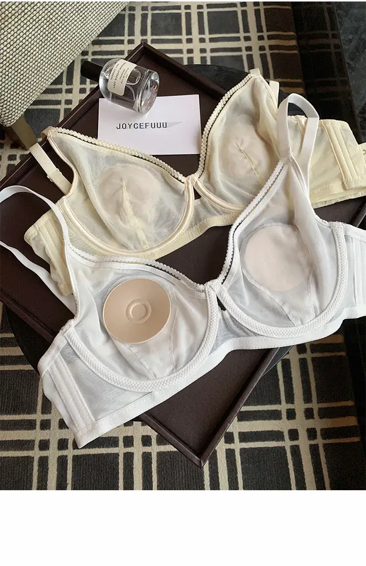 Black Ultra-Thin Gauze Round Cup Bra for Women Large — feature 4