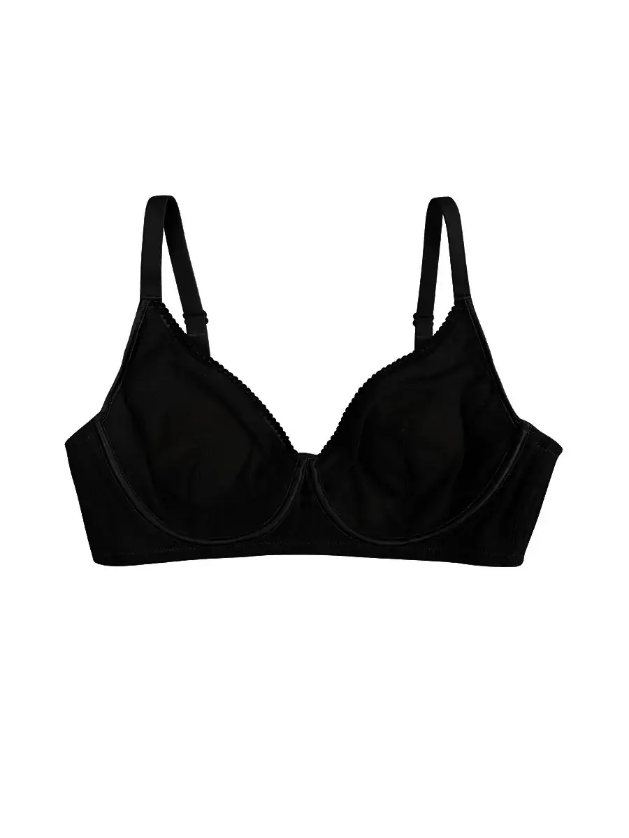 Black Ultra-Thin Gauze Round Cup Bra for Women Large