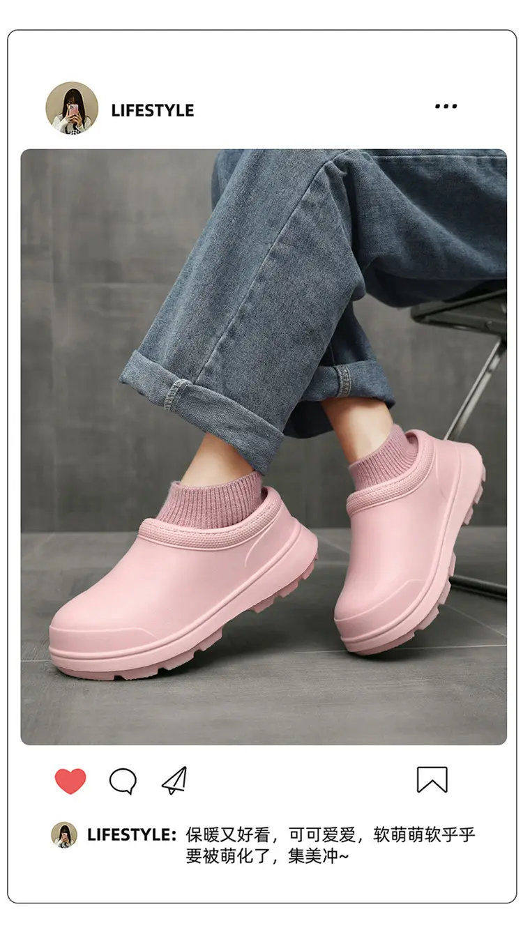 Cotton shoes waterproof cotton slippers women's winter 2024 new indoor home fleece-lined warm outdoor wear non-slip fleece-lined warm — feature 2