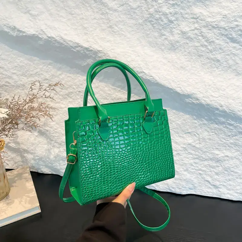 Black Croc Leather Handbag for Women Large Capacity - Image 9
