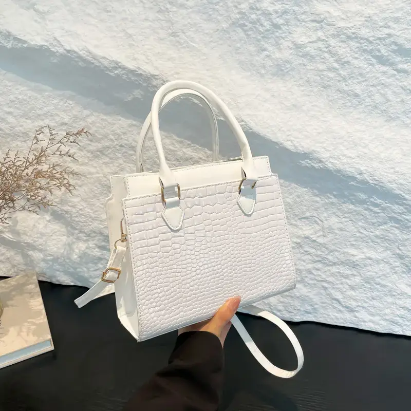 Black Croc Leather Handbag for Women Large Capacity - Image 10