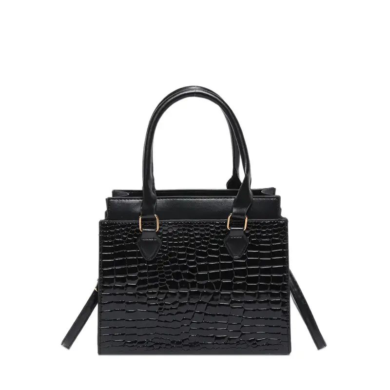 Black Croc Leather Handbag for Women Large Capacity - Image 11