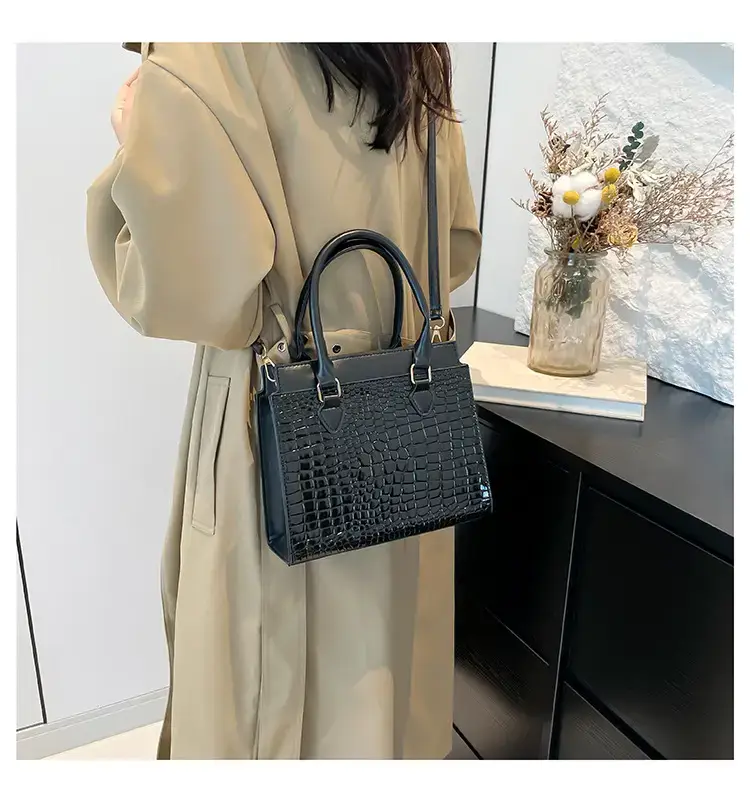 Black Croc Leather Handbag for Women Large Capacity — feature 24