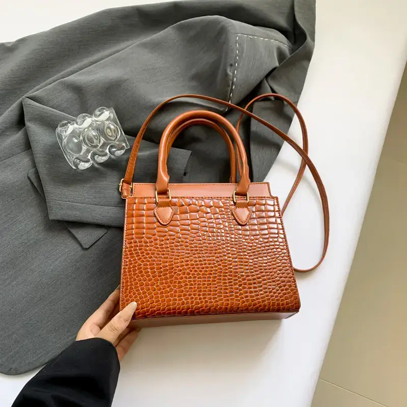 Black Croc Leather Handbag for Women Large Capacity - Image 4