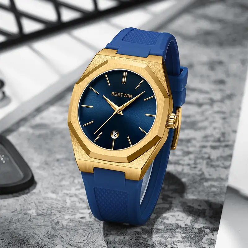Men's Blue Silicone Strap Quartz Watch with Cross-Border Design