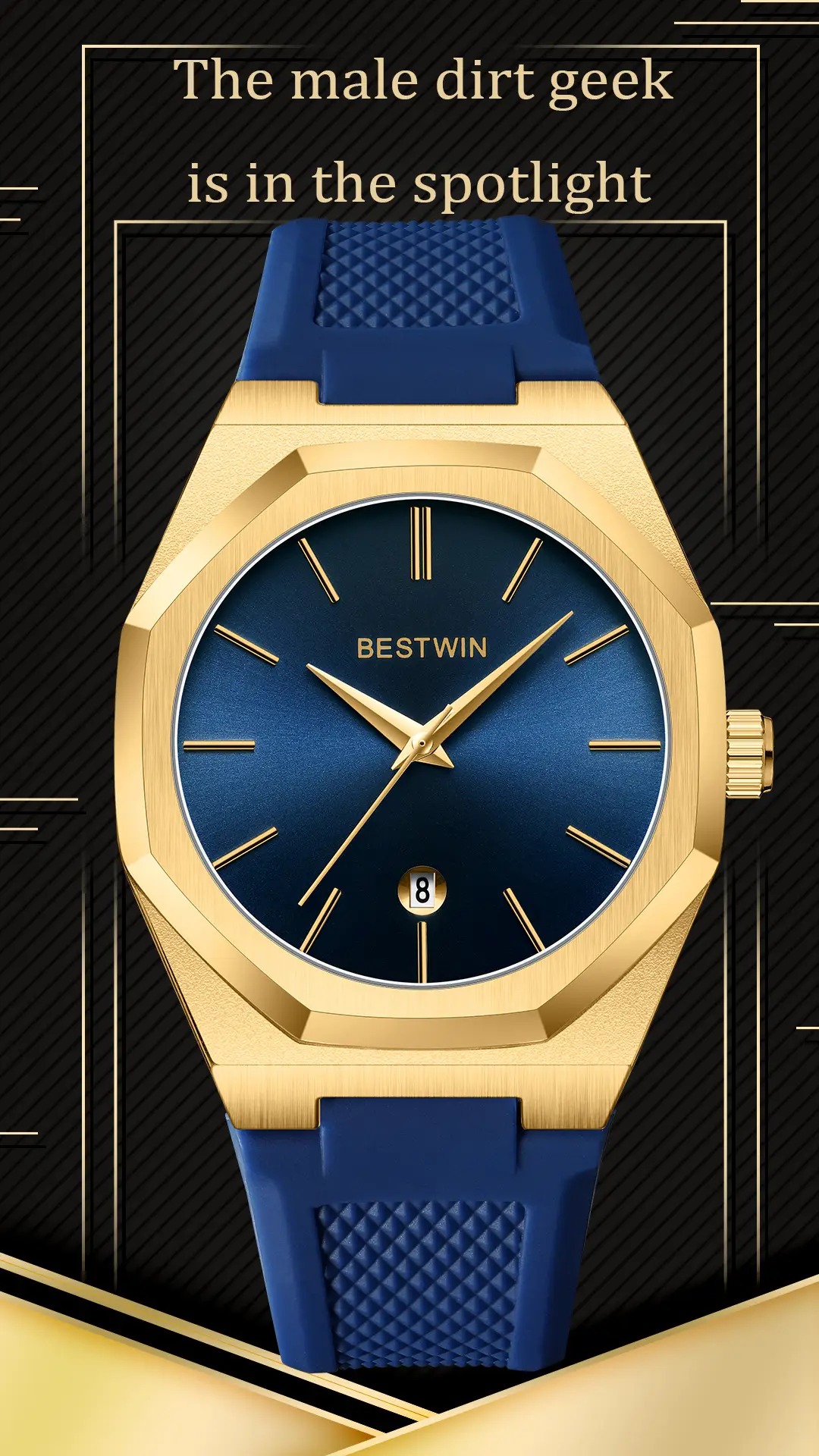 Men's Blue Silicone Strap Quartz Watch with Cross-Border Design — feature 17
