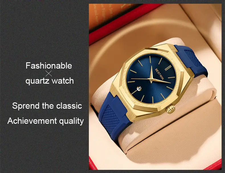 Men's Blue Silicone Strap Quartz Watch with Cross-Border Design — feature 20