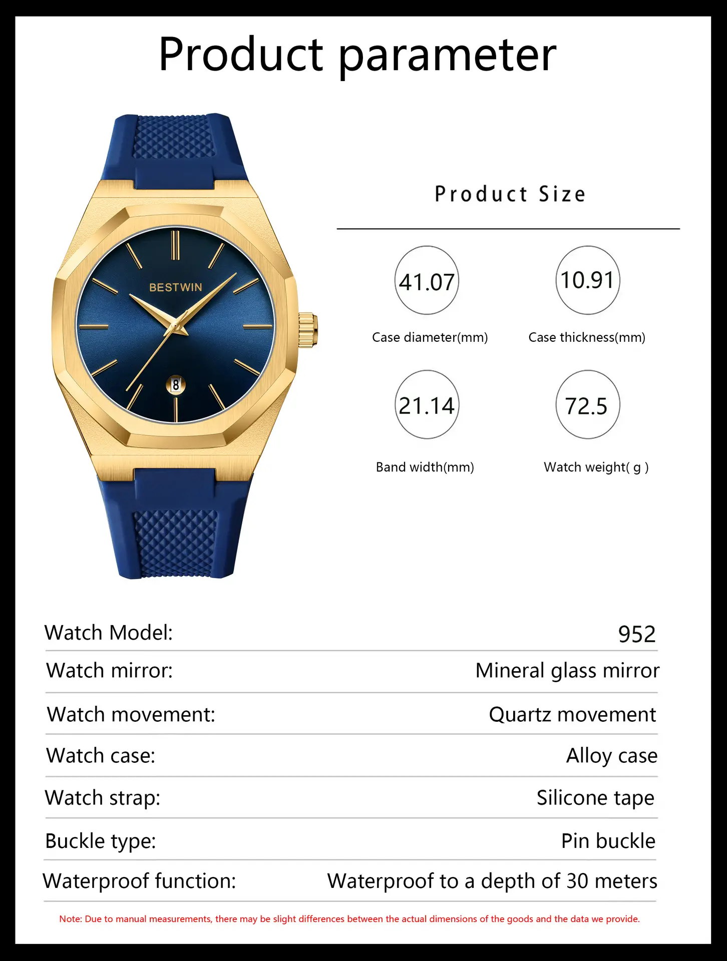 Men's Blue Silicone Strap Quartz Watch with Cross-Border Design — feature 22