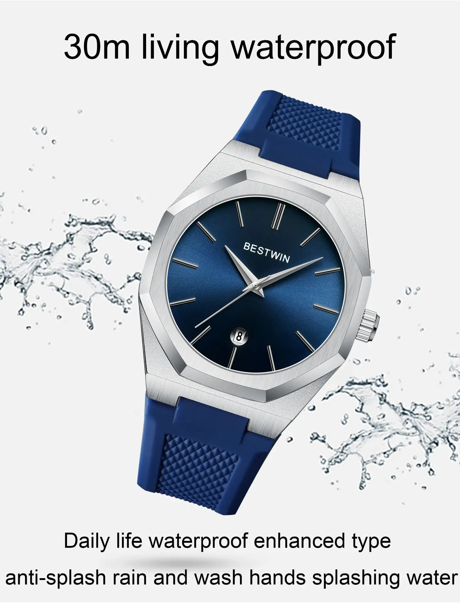Men's Blue Silicone Strap Quartz Watch with Cross-Border Design — feature 24