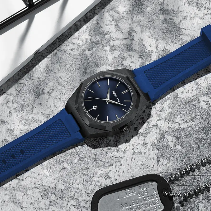 Men's Blue Silicone Strap Quartz Watch with Cross-Border Design — feature 9