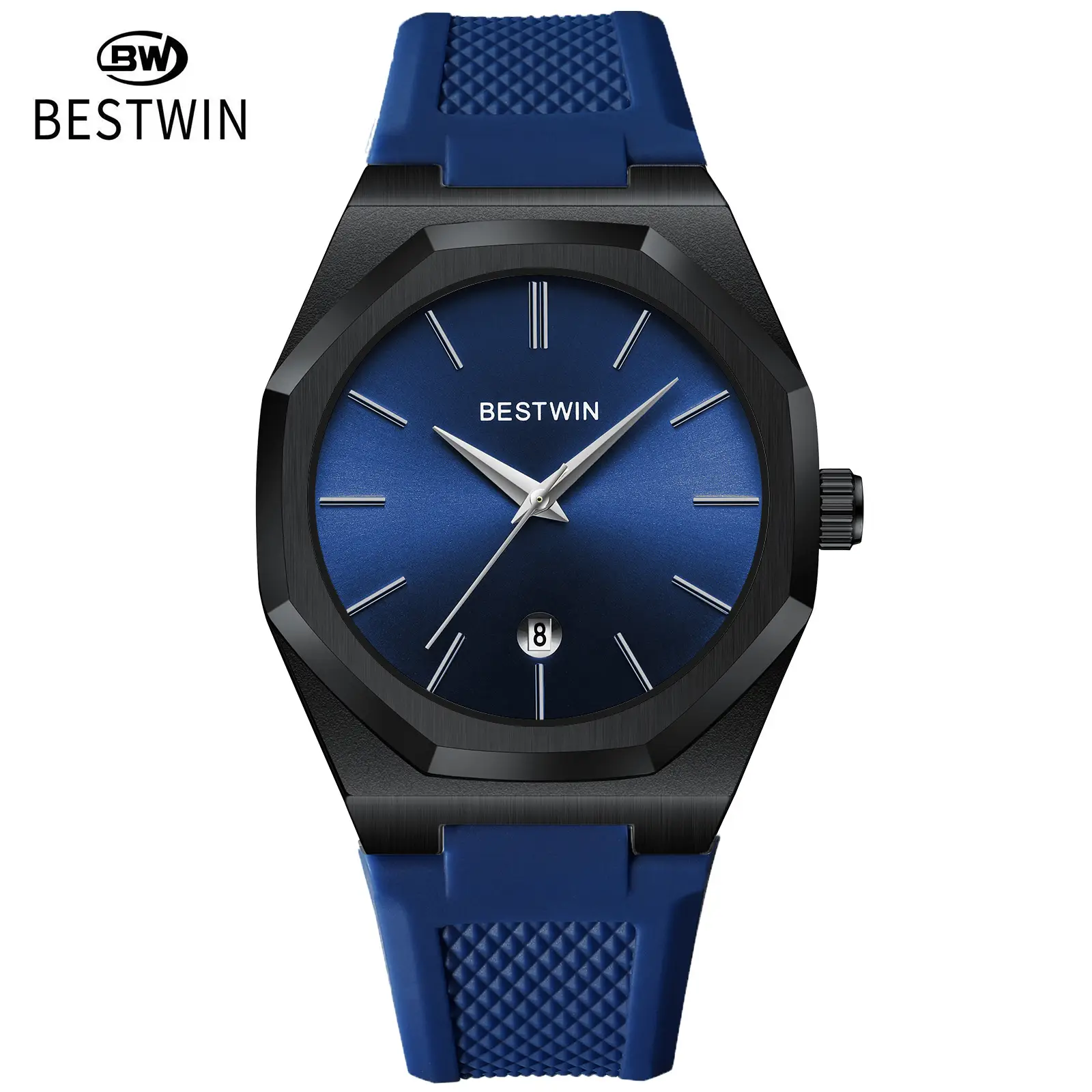 Men's Blue Silicone Strap Quartz Watch with Cross-Border Design