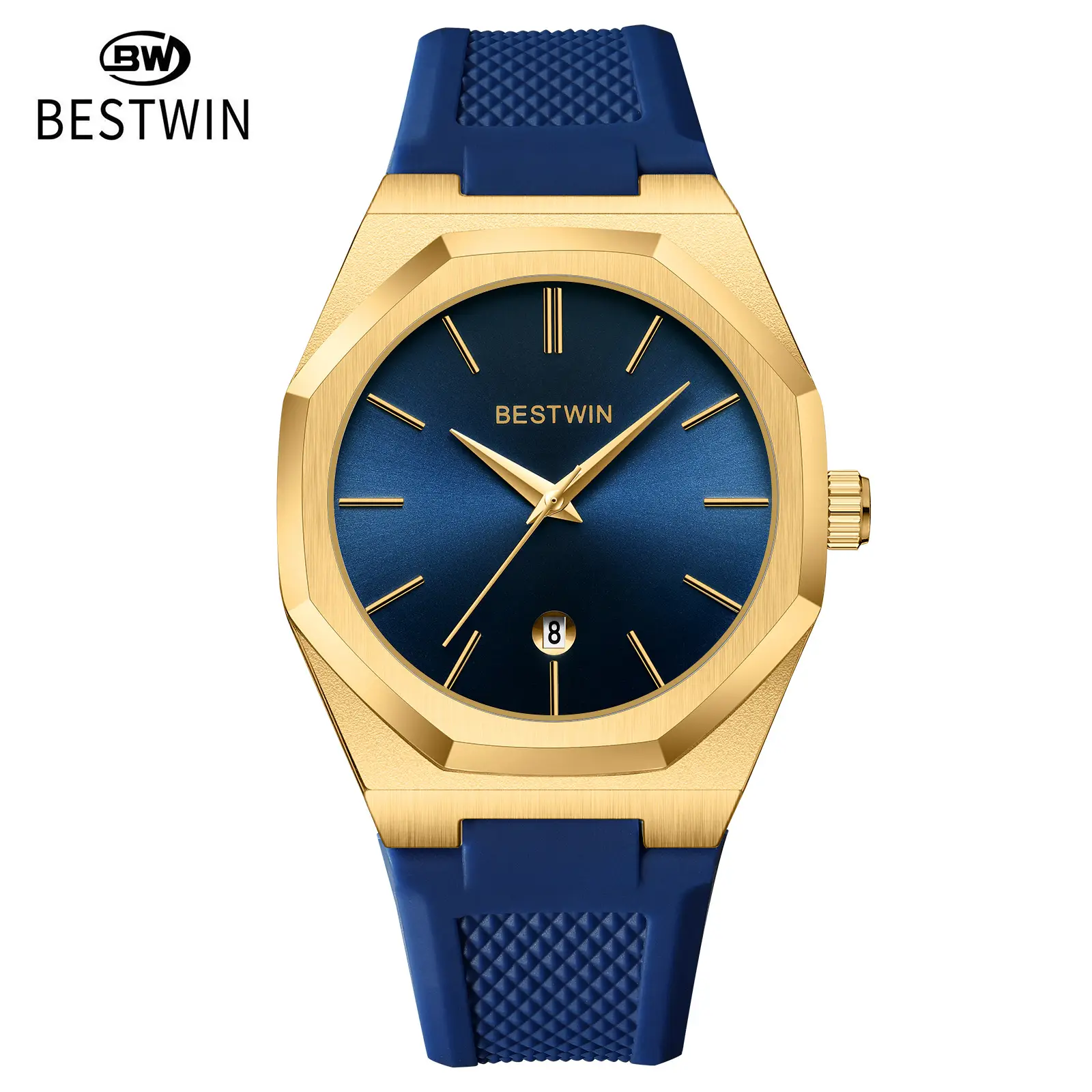 Men's Blue Silicone Strap Quartz Watch with Cross-Border Design