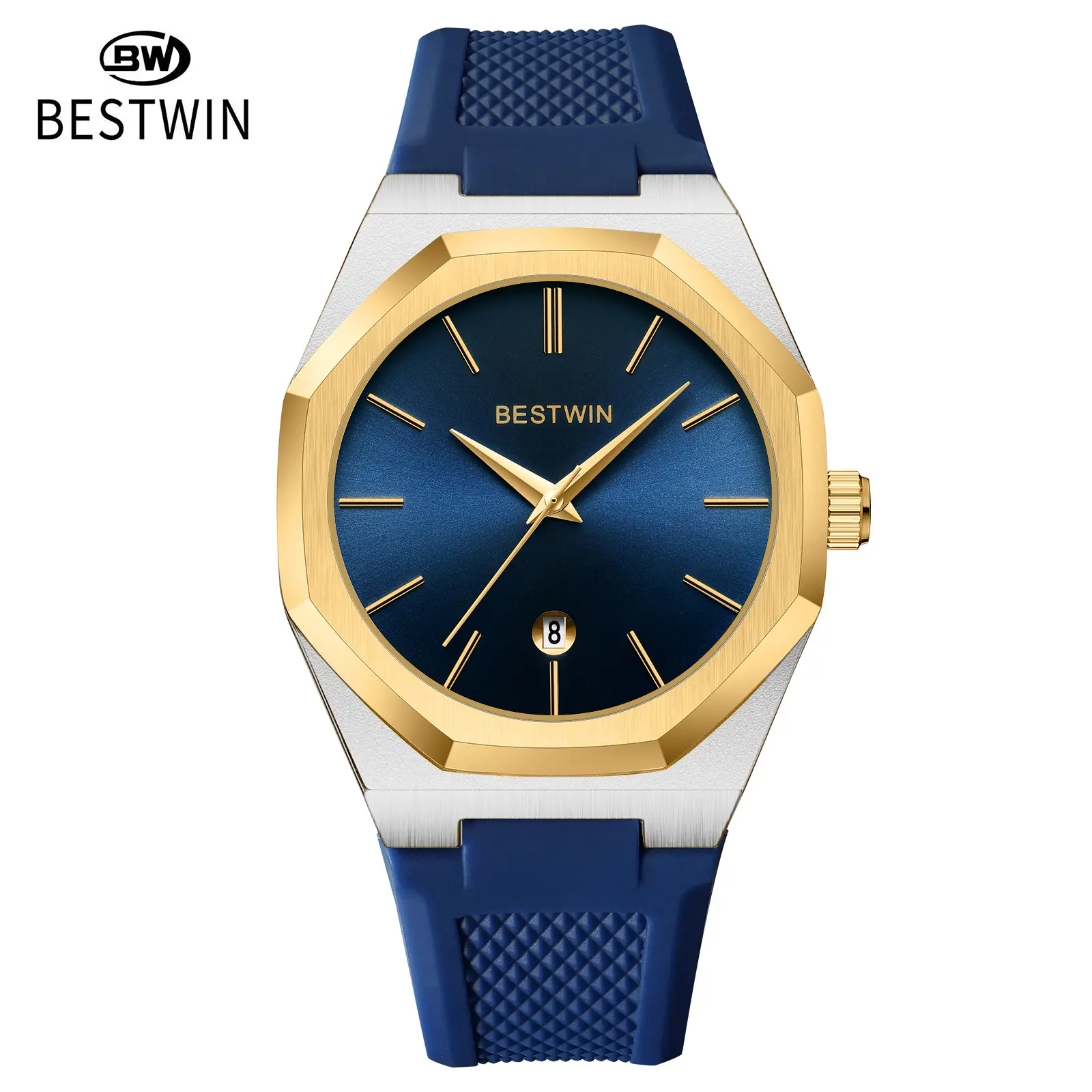 Men's Blue Silicone Strap Quartz Watch with Cross-Border Design