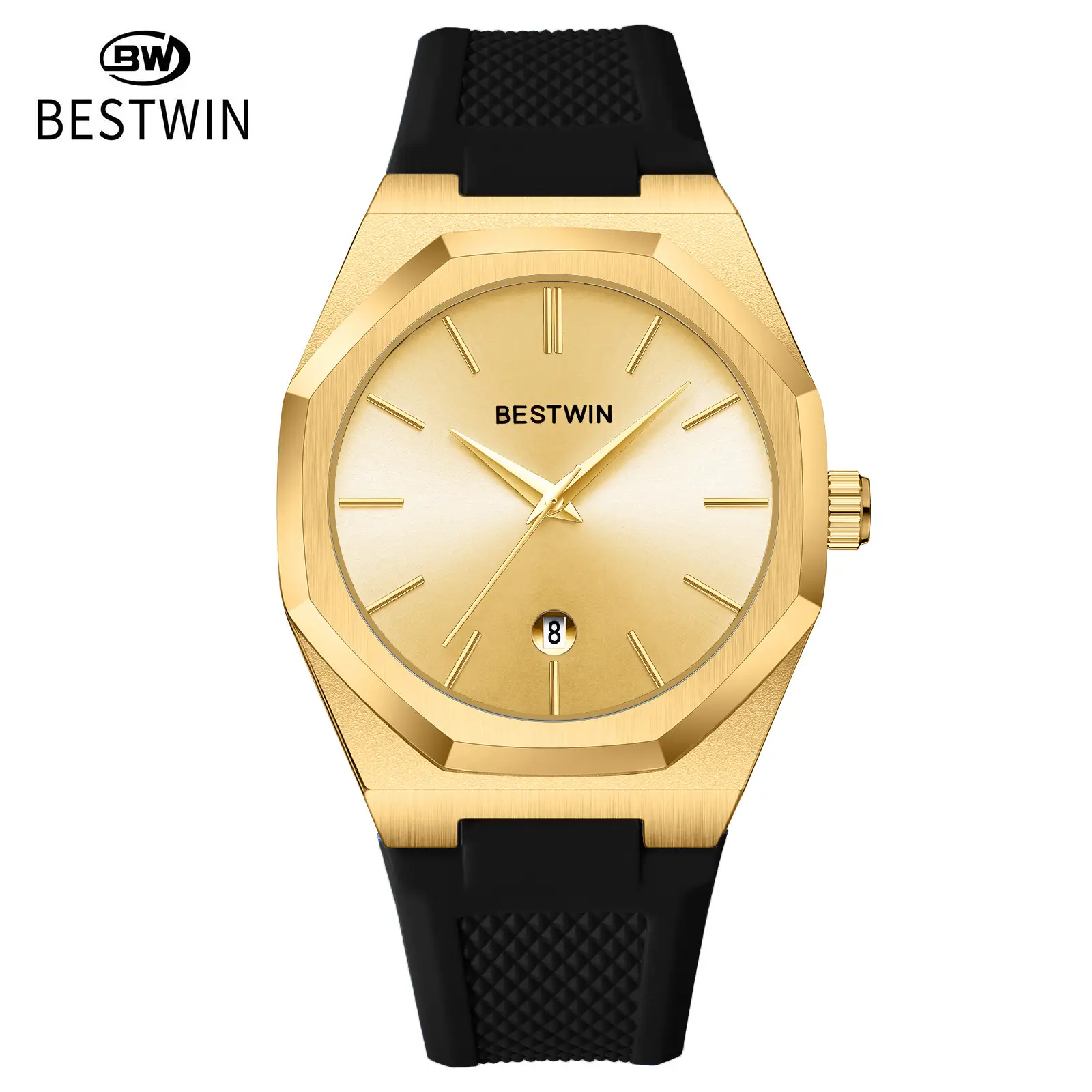 Men's Blue Silicone Strap Quartz Watch with Cross-Border Design