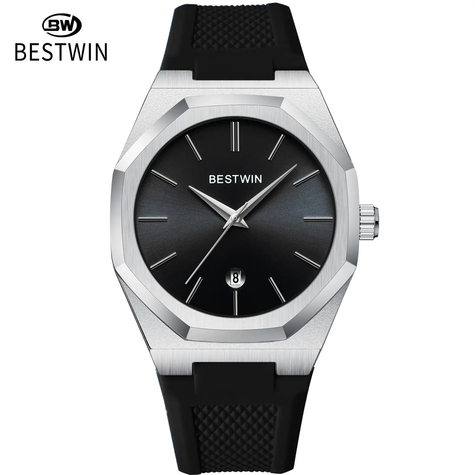 Men's Blue Silicone Strap Quartz Watch with Cross-Border Design