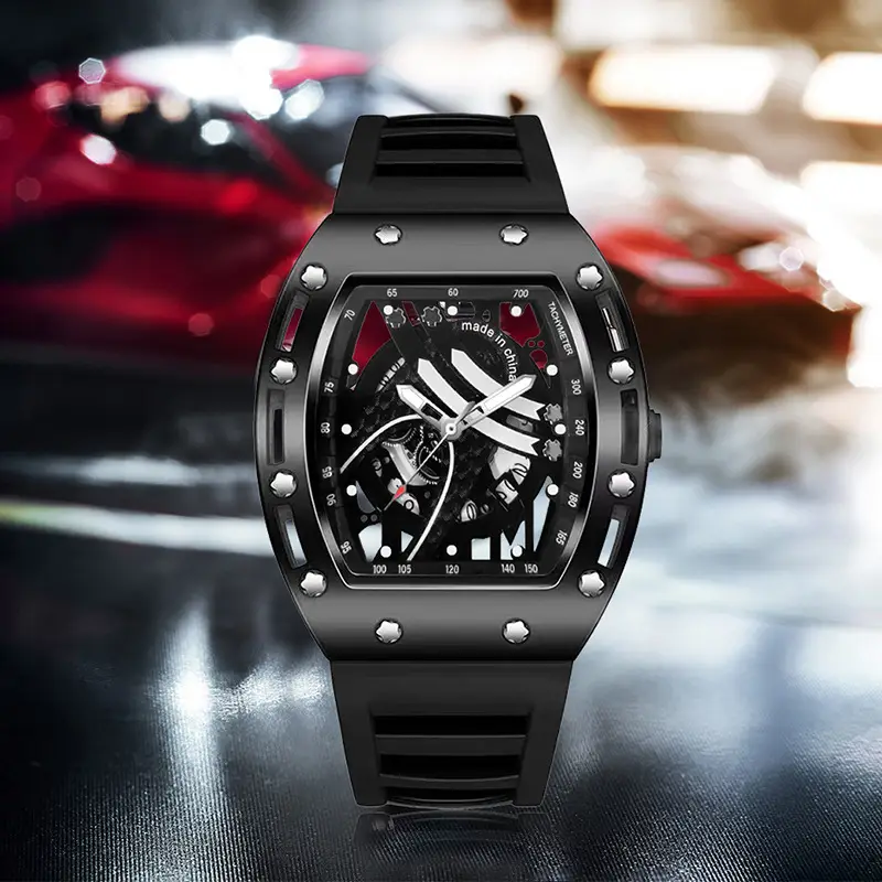 Men's Black Skeleton Mechanical Watch with Luminous Dial - Image 3
