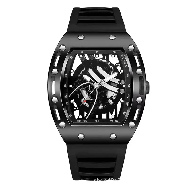 Men's Black Skeleton Mechanical Watch with Luminous Dial - Image 5