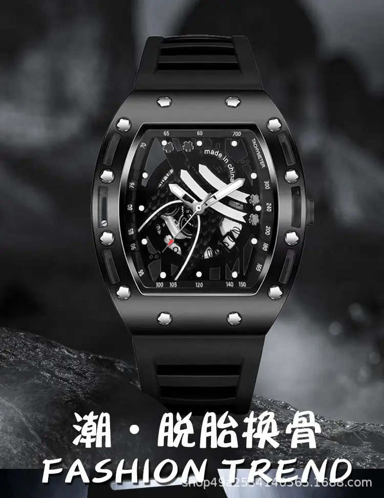 Men's Black Skeleton Mechanical Watch with Luminous Dial — feature 7
