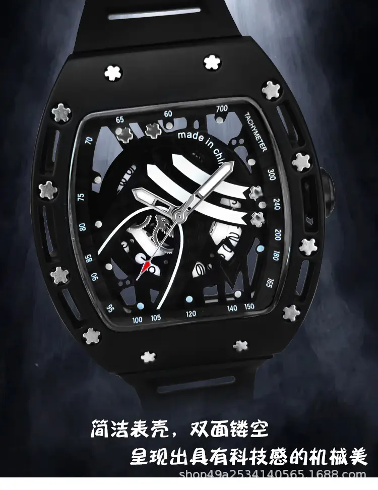 Men's Black Skeleton Mechanical Watch with Luminous Dial — feature 8