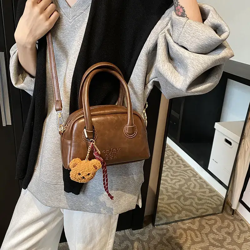 Korean Women's Brown Leather Shoulder Crossbody Bag 2024 - Image 2