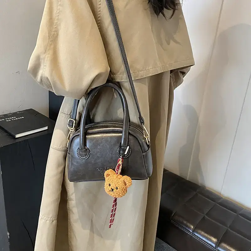 Korean Women's Brown Leather Shoulder Crossbody Bag 2024 - Image 4