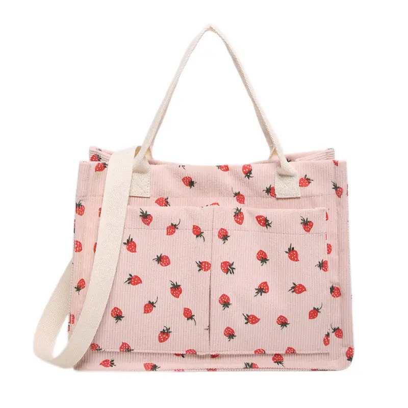 Women Canvas Tote Bag Black Red Polka Dot Large Capacity - Image 9