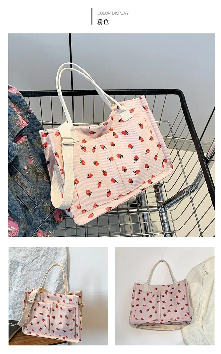 Women Canvas Tote Bag Black Red Polka Dot Large Capacity — feature 10