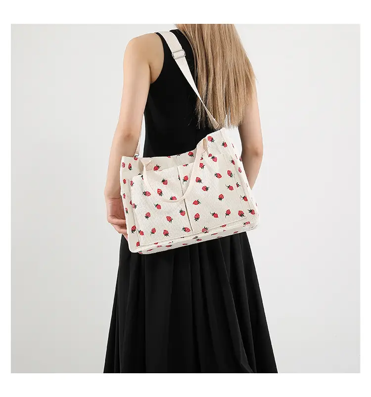 Women Canvas Tote Bag Black Red Polka Dot Large Capacity — feature 13
