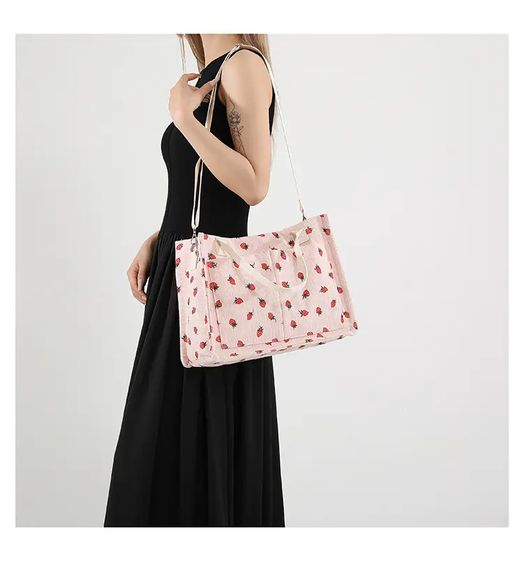 Women Canvas Tote Bag Black Red Polka Dot Large Capacity — feature 14