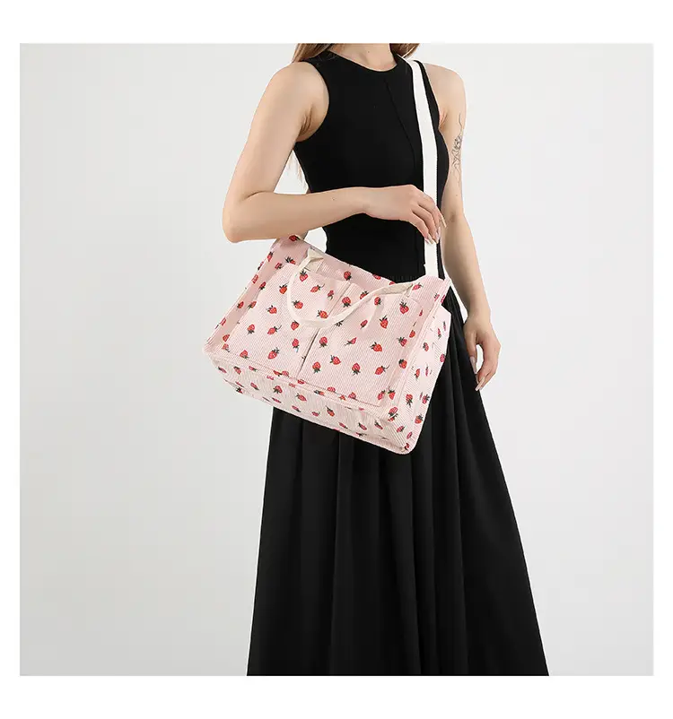 Women Canvas Tote Bag Black Red Polka Dot Large Capacity — feature 15