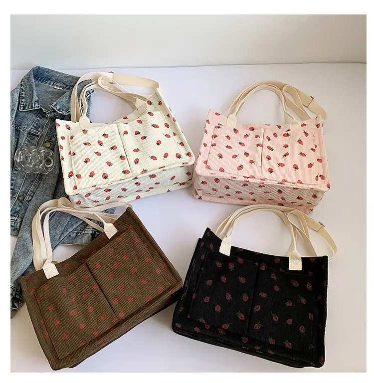 Women Canvas Tote Bag Black Red Polka Dot Large Capacity — feature 20