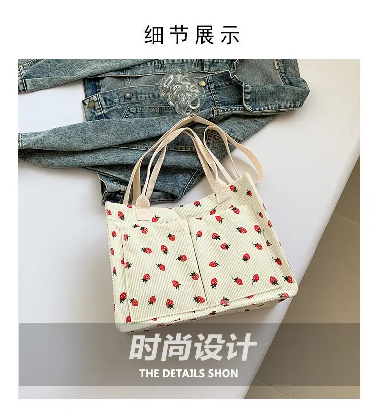 Women Canvas Tote Bag Black Red Polka Dot Large Capacity — feature 3