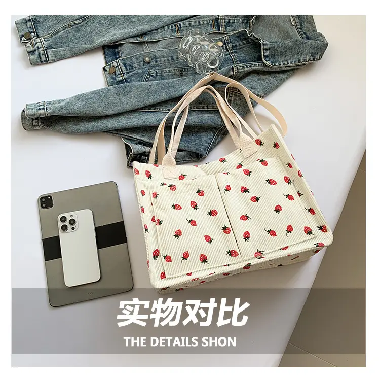 Women Canvas Tote Bag Black Red Polka Dot Large Capacity — feature 6
