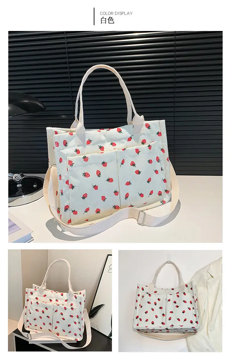 Women Canvas Tote Bag Black Red Polka Dot Large Capacity — feature 8