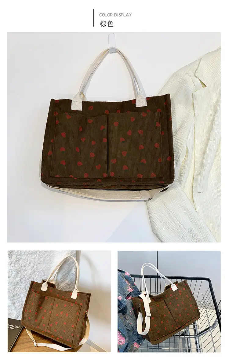 Women Canvas Tote Bag Black Red Polka Dot Large Capacity — feature 9