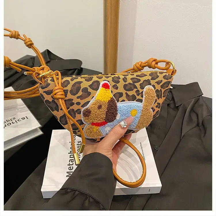 Women's Dumpling Crossbody Bag with Leopard Print - Image 3