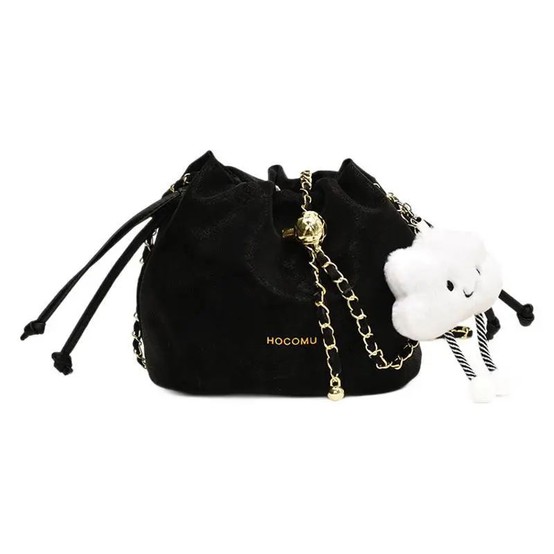 Women Retro Frosted Chain Bucket Bag Cream - Image 13
