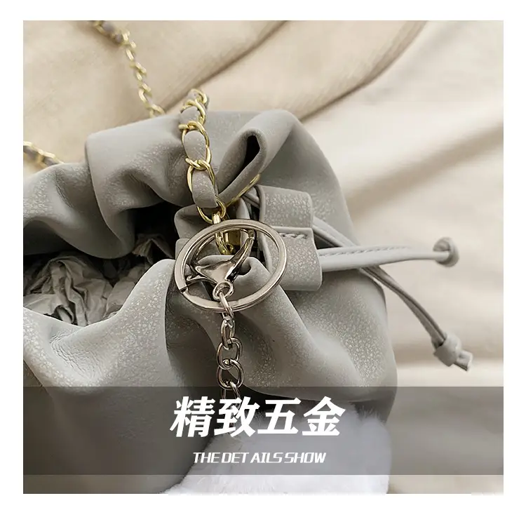Women Retro Frosted Chain Bucket Bag Cream — feature 11