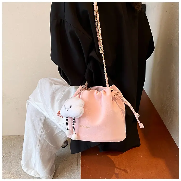 Women Retro Frosted Chain Bucket Bag Cream — feature 20