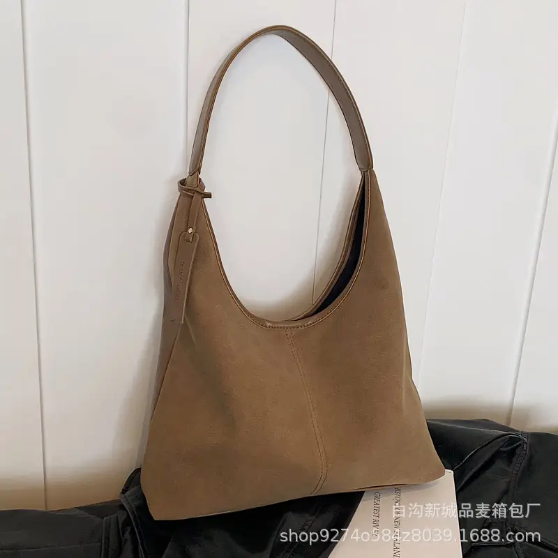 Women Retro Frosted Suede Shoulder Bag Brown Large Capacity - Image 9