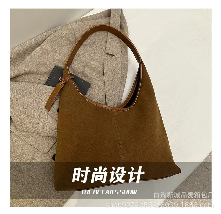 Women Retro Frosted Suede Shoulder Bag Brown Large Capacity — feature 12