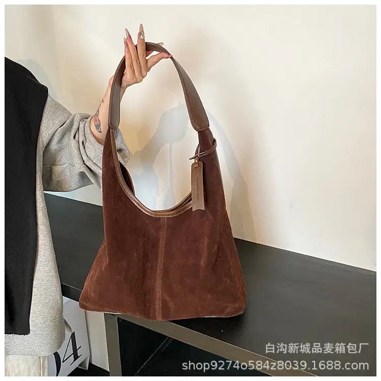 Women Retro Frosted Suede Shoulder Bag Brown Large Capacity — feature 14