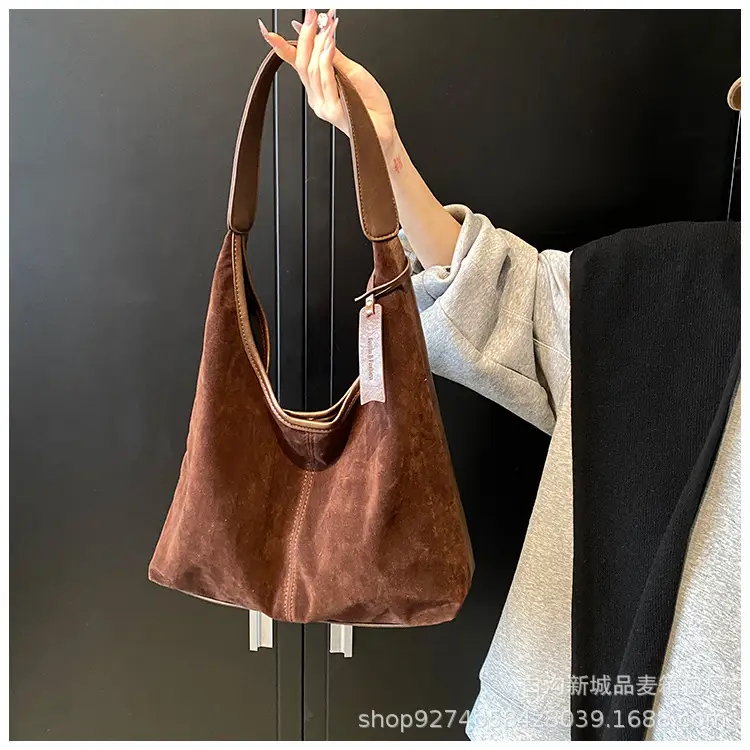 Women Retro Frosted Suede Shoulder Bag Brown Large Capacity — feature 15