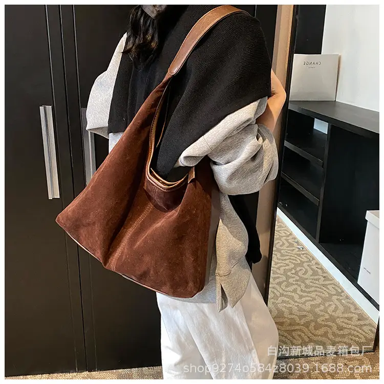 Women Retro Frosted Suede Shoulder Bag Brown Large Capacity — feature 16