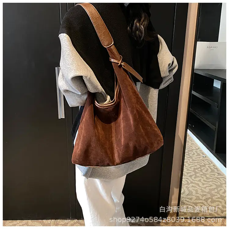 Women Retro Frosted Suede Shoulder Bag Brown Large Capacity — feature 18