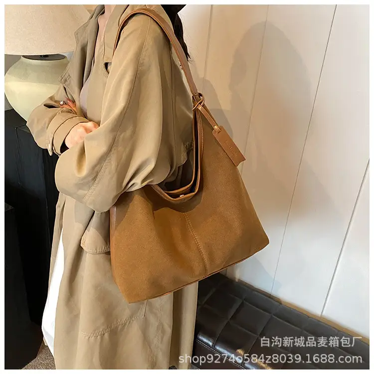 Women Retro Frosted Suede Shoulder Bag Brown Large Capacity — feature 20
